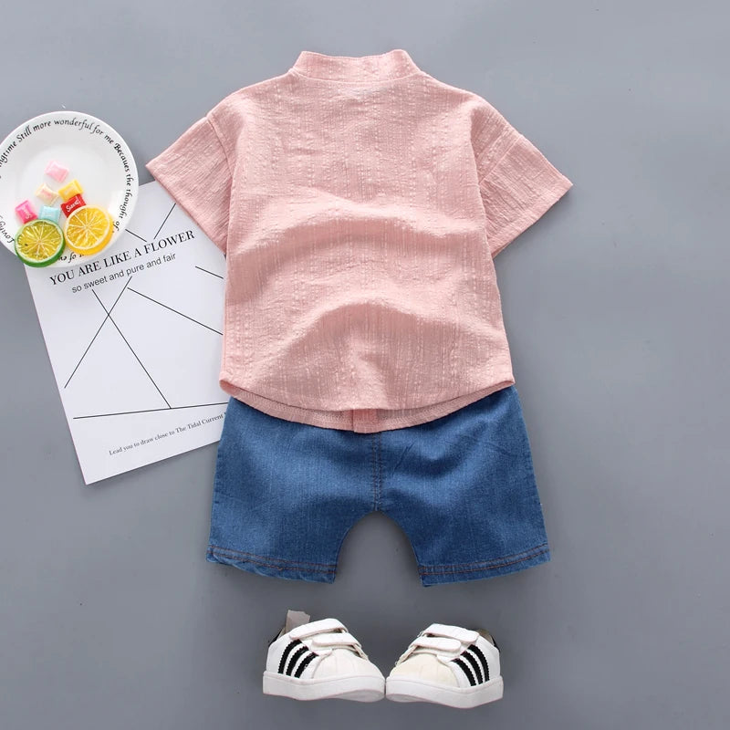 Toddler Kids Baby Boys Shirt Cartoon Tops Denim Shorts Pants Outfits