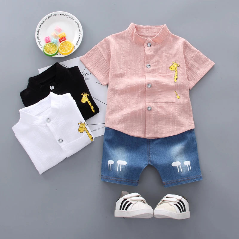 Toddler Kids Baby Boys Shirt Cartoon Tops Denim Shorts Pants Outfits