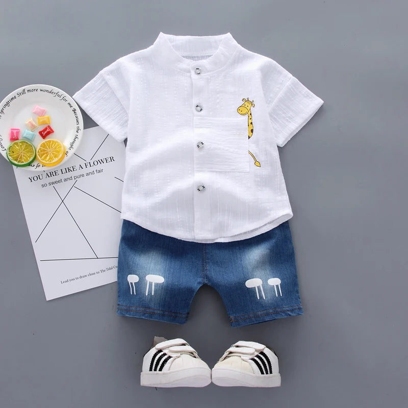 Toddler Kids Baby Boys Shirt Cartoon Tops Denim Shorts Pants Outfits