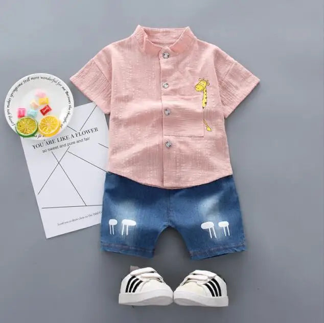 Toddler Kids Baby Boys Shirt Cartoon Tops Denim Shorts Pants Outfits