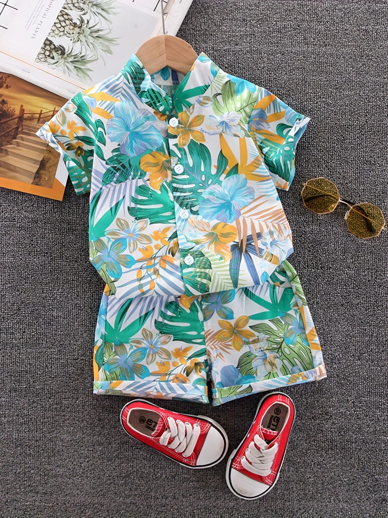 Children's Summer Full Print Leaf Flower Standing