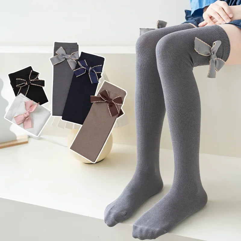 LONG Korean Version Girls Lolita Stockings Baby Bow Calf Socks 3-12y