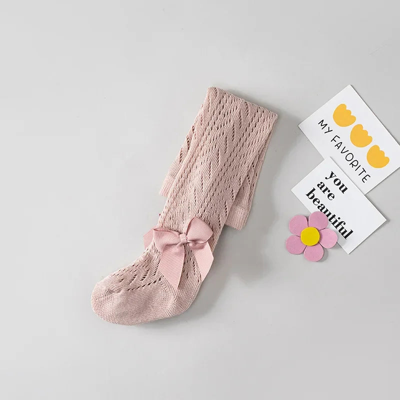 Summer Girls Stockings Hollow Bow Tights For Kids