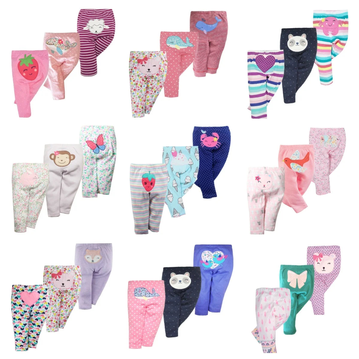 3Pieces Baby PP Trousers Cartoon Soft Infant Pants 100% Cotton