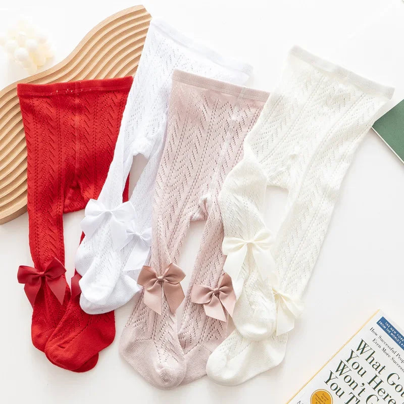 Summer Girls Stockings Hollow Bow Tights For Kids