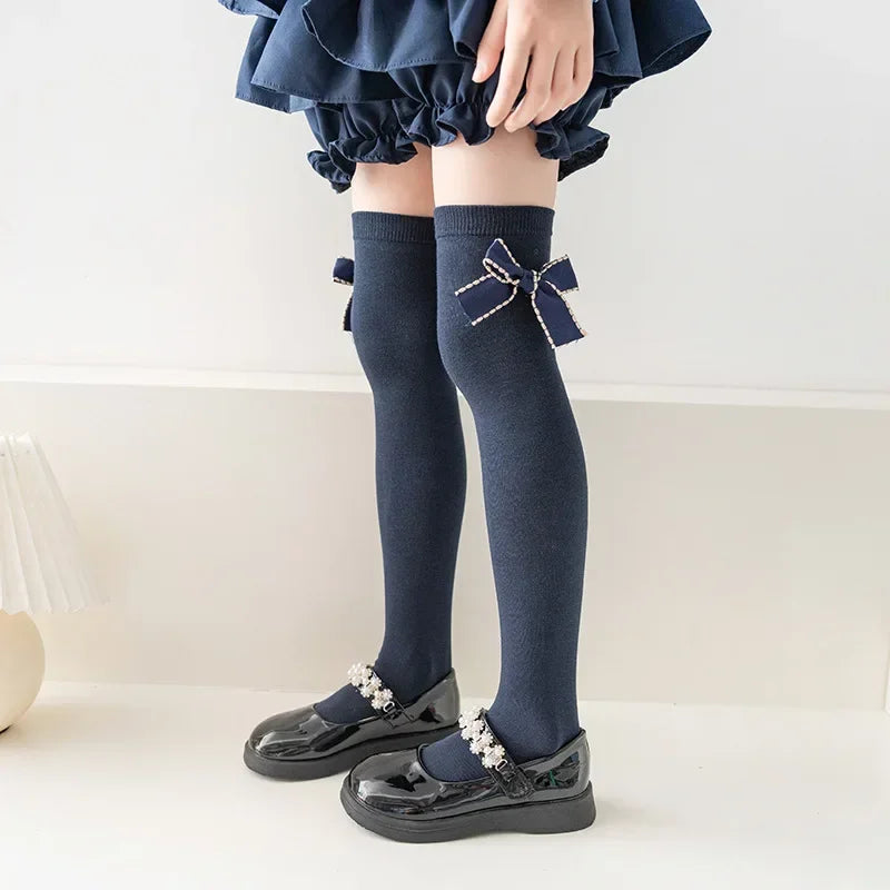 LONG Korean Version Girls Lolita Stockings Baby Bow Calf Socks 3-12y