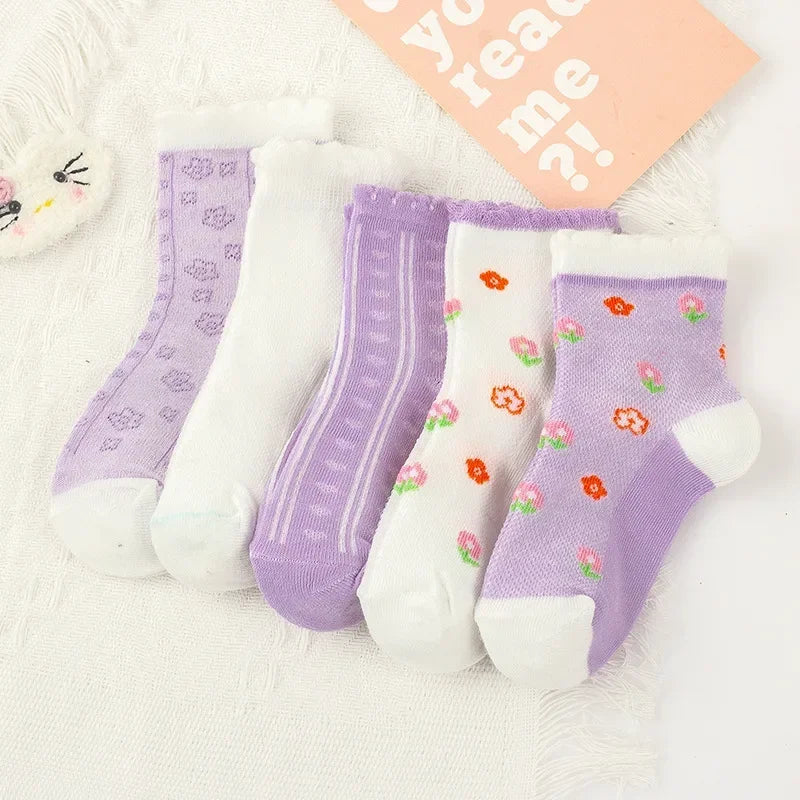5 Pairs/Lot Kids Soft Cotton Socks Korean
