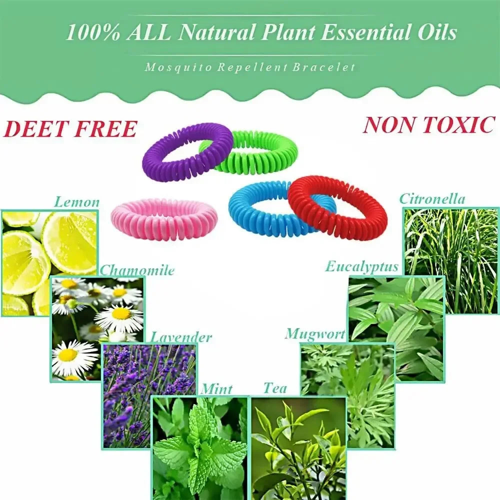 Waterproof DEET Free Citronella Mosquito Wristband Bracelets 10 Pack with 6 Patches