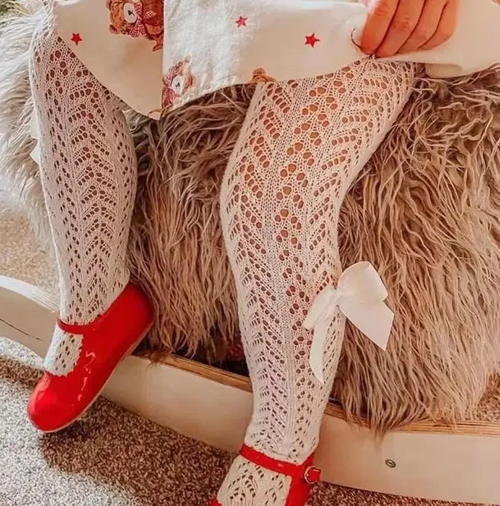 Summer Girls Stockings Hollow Bow Tights For Kids