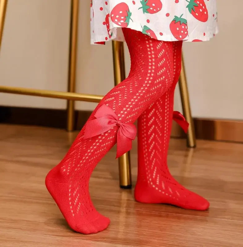 Summer Girls Stockings Hollow Bow Tights For Kids