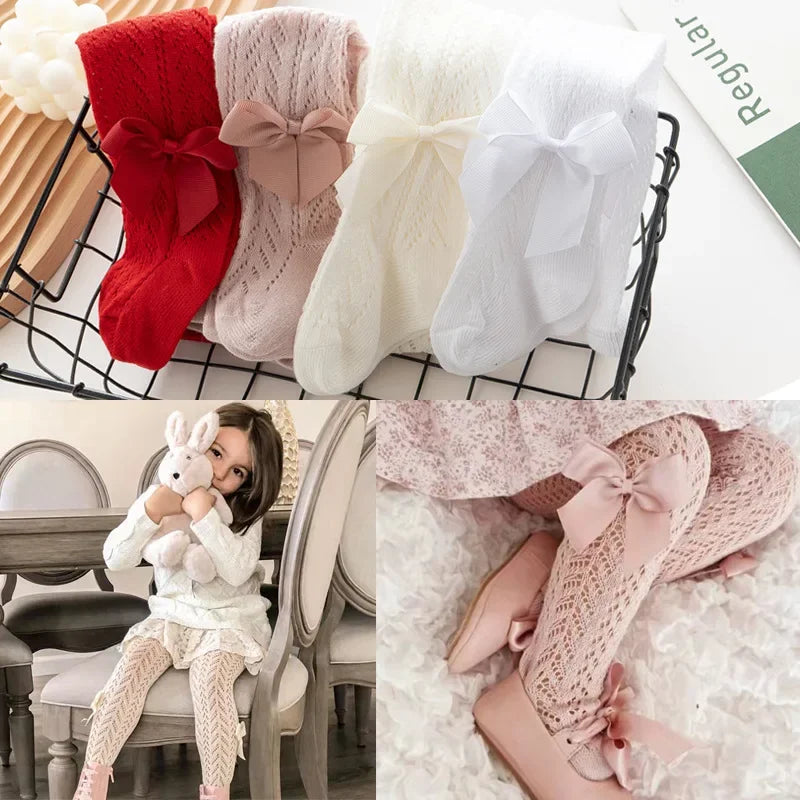 Summer Girls Stockings Hollow Bow Tights For Kids