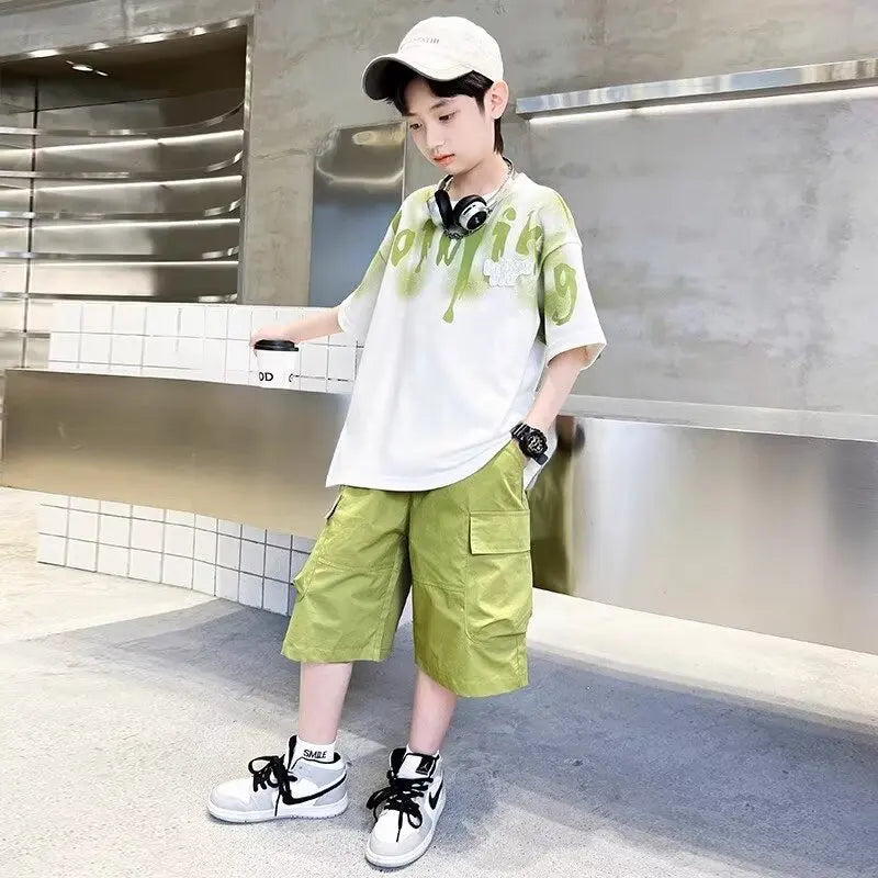 2025 New Boys Sports Short Suit Korean High Street Fashion