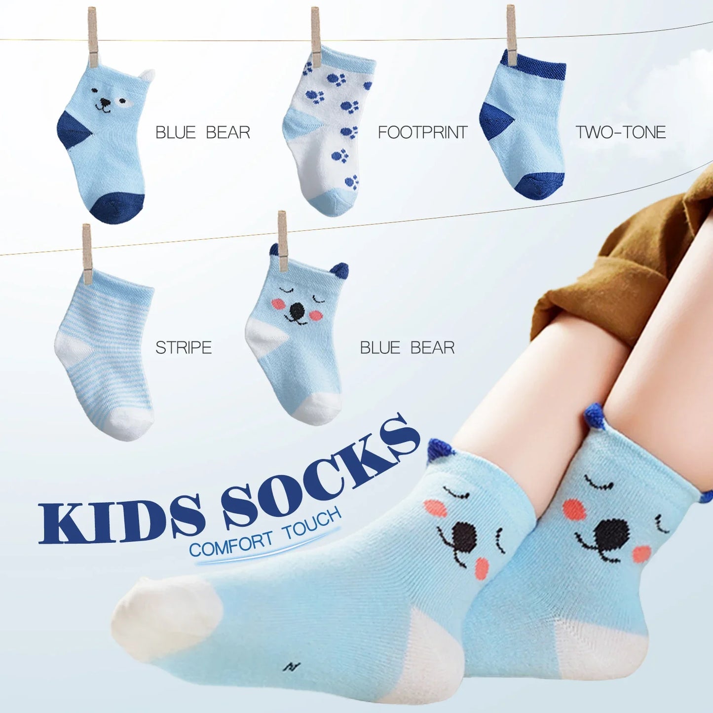 5Pairs/Lot Cotton Kids Anti-Slip Socks