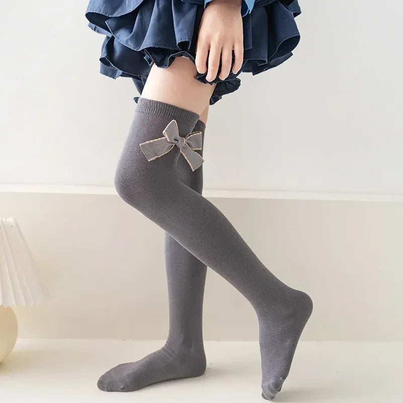 LONG Korean Version Girls Lolita Stockings Baby Bow Calf Socks 3-12y