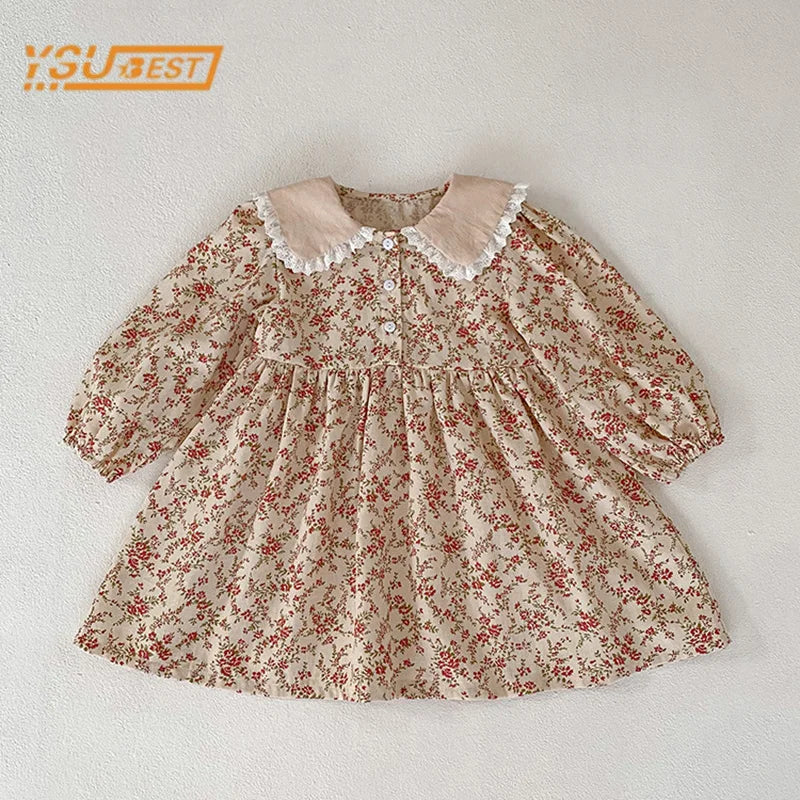 Girls Long Sleeve Flower Printing Dress