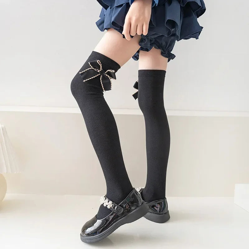 LONG Korean Version Girls Lolita Stockings Baby Bow Calf Socks 3-12y