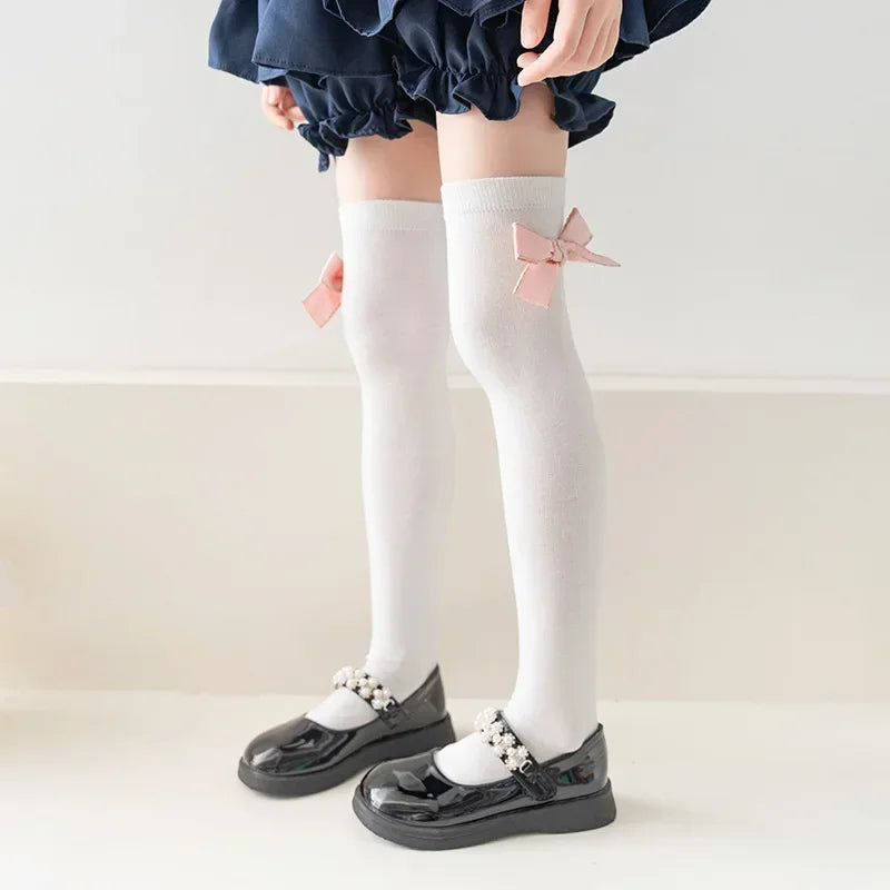 LONG Korean Version Girls Lolita Stockings Baby Bow Calf Socks 3-12y