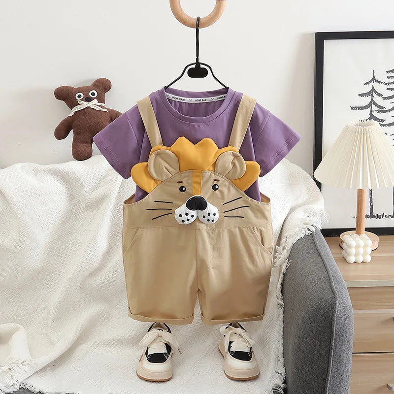 Kids Boys 2PCS Clothes Set Cotton Cartoon Lion