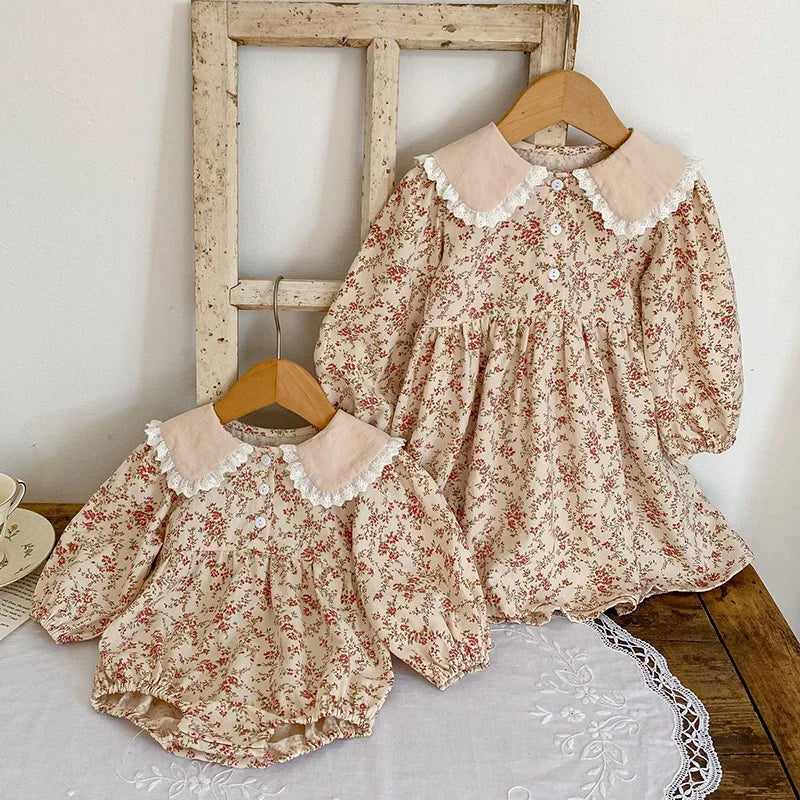 Girls Long Sleeve Flower Printing Dress