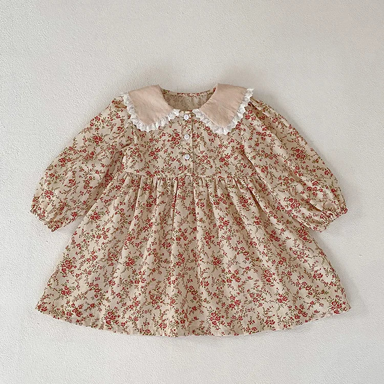 Girls Long Sleeve Flower Printing Dress