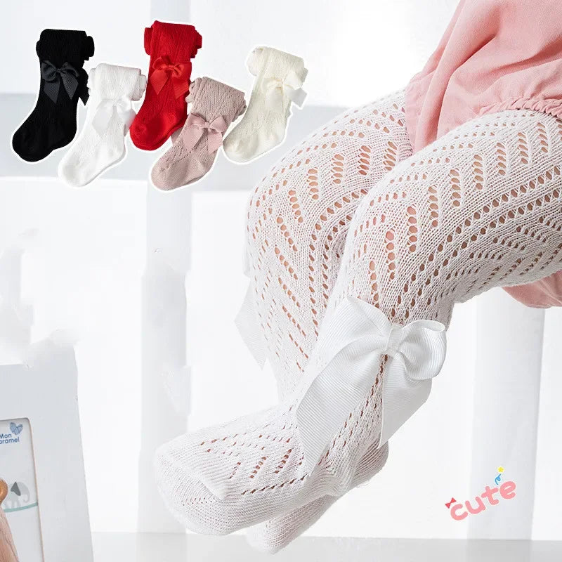 Summer Girls Stockings Hollow Bow Tights For Kids