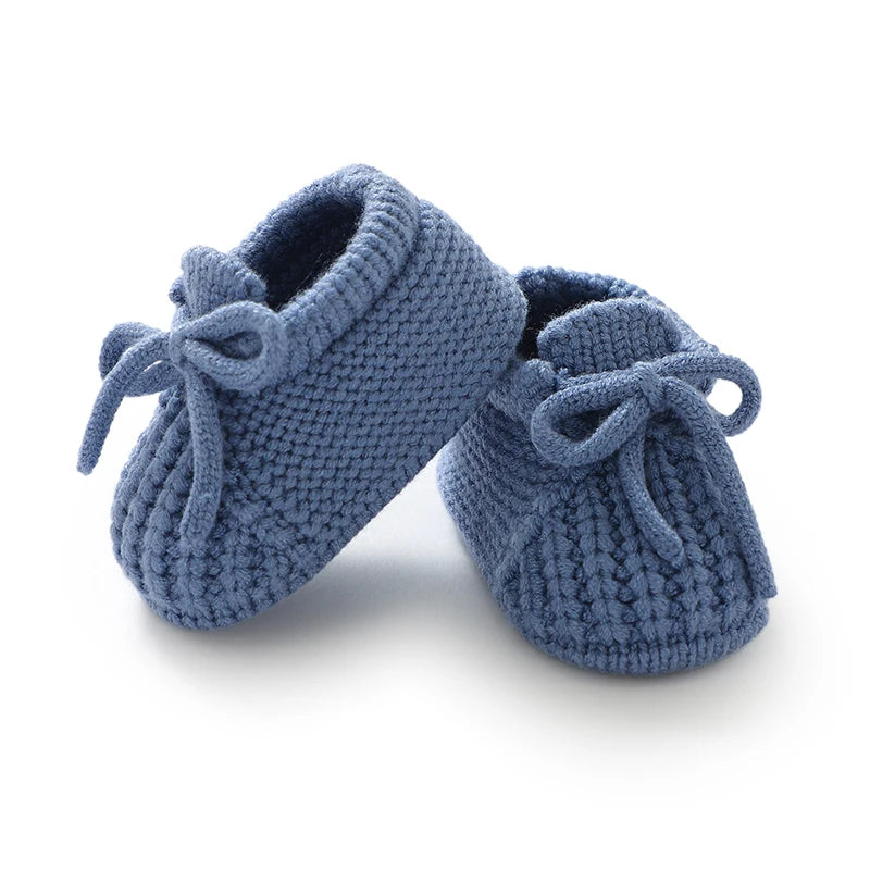 Stylish knitted blue baby shoes for toddlers, perfect toddler footwear fashion for infants 0-18 months