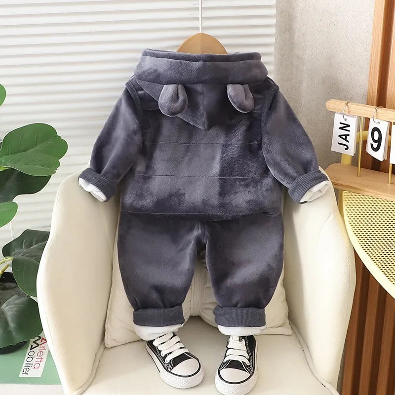 BORA cute baby boy sports outfits 1-4 years with furry texture and playful ears on the hood