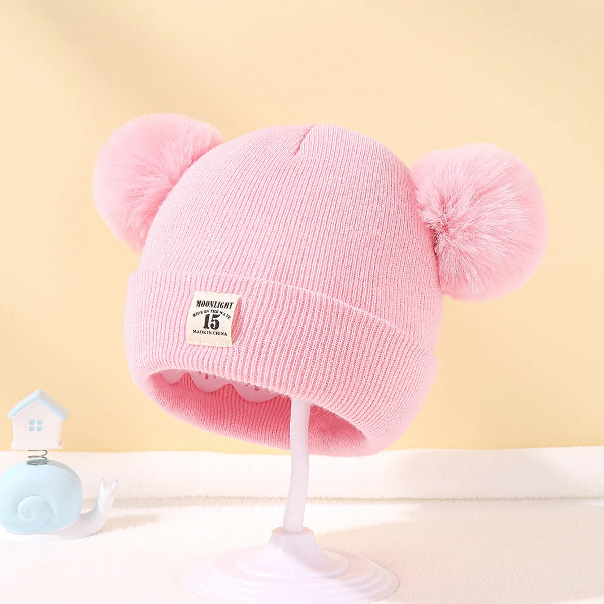 BORA Kids Pom Pom Hat in Pink with Soft Fuzzy Pompoms for Warmth and Style