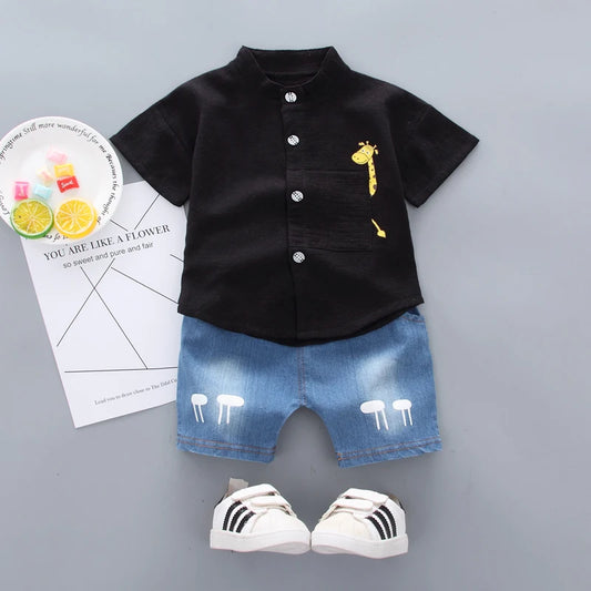 Toddler Kids Baby Boys Shirt Cartoon Tops Denim Shorts Pants Outfits