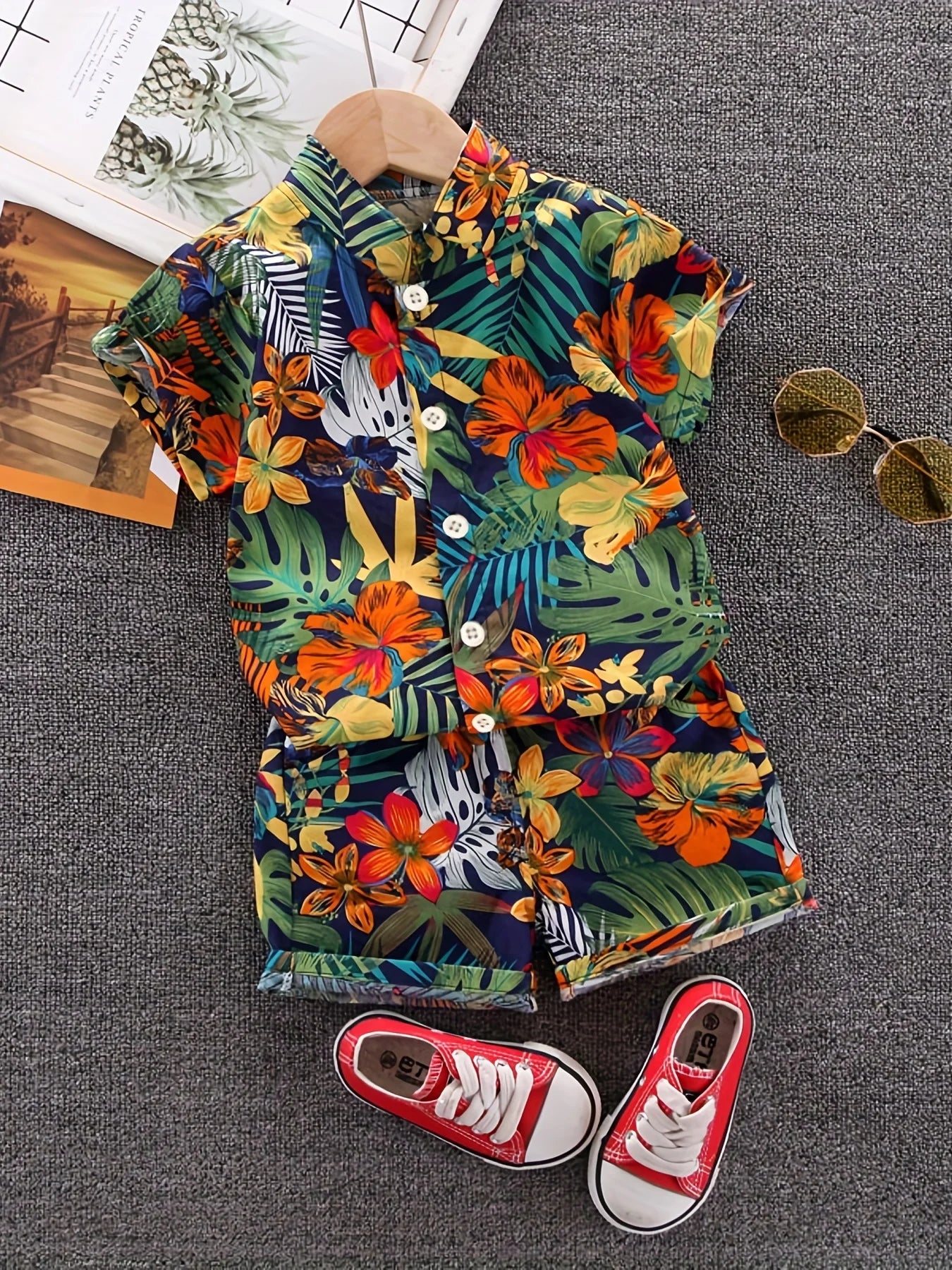 Children's Summer Full Print Leaf Flower Standing
