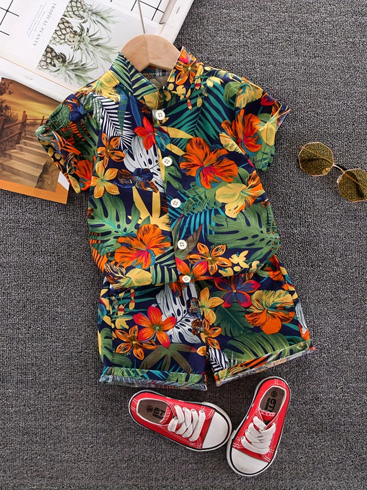 Children's Summer Full Print Leaf Flower Standing