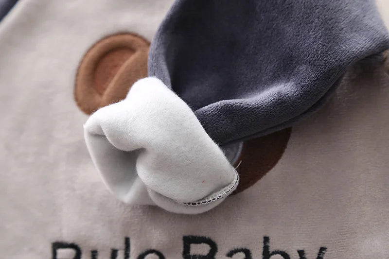 New Baby Boys Clothes Set Autumn Winter Thick Velvet Cartoon Bear Hooded Coat Sweater Pants 3Pc for 1-4 Years Kids Sprot Outfits