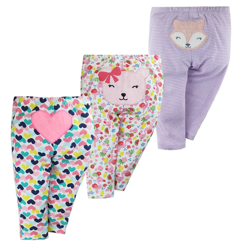 3Pieces Baby PP Trousers Cartoon Soft Infant Pants 100% Cotton