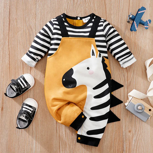 Baby Jumpsuit Cute Cartoon Strap With 3d Zebra Print For Comfortable And Soft