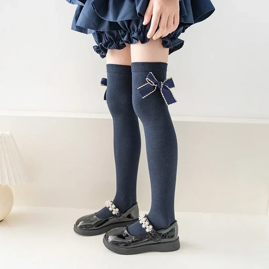 LONG Korean Version Girls Lolita Stockings Baby Bow Calf Socks 3-12y