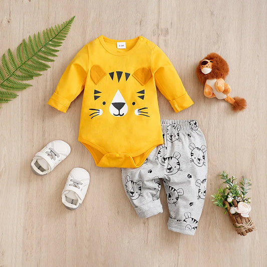 Cute Cartoon Tiger Print Cotton Long Sleeve Two Piece