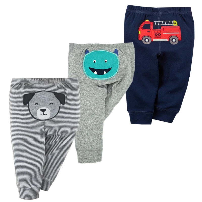 3Pieces Baby PP Trousers Cartoon Soft Infant Pants 100% Cotton