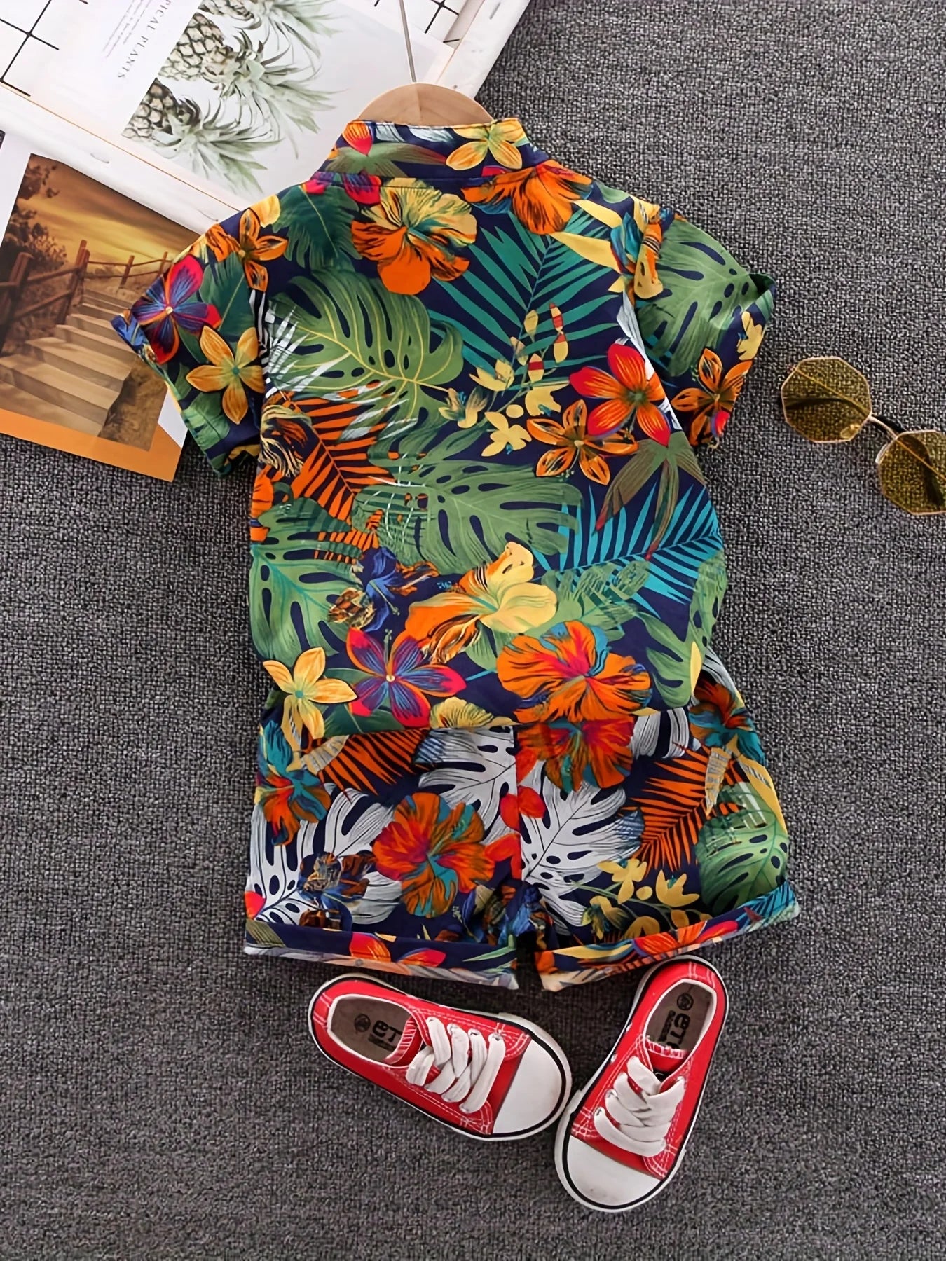 Children's Summer Full Print Leaf Flower Standing