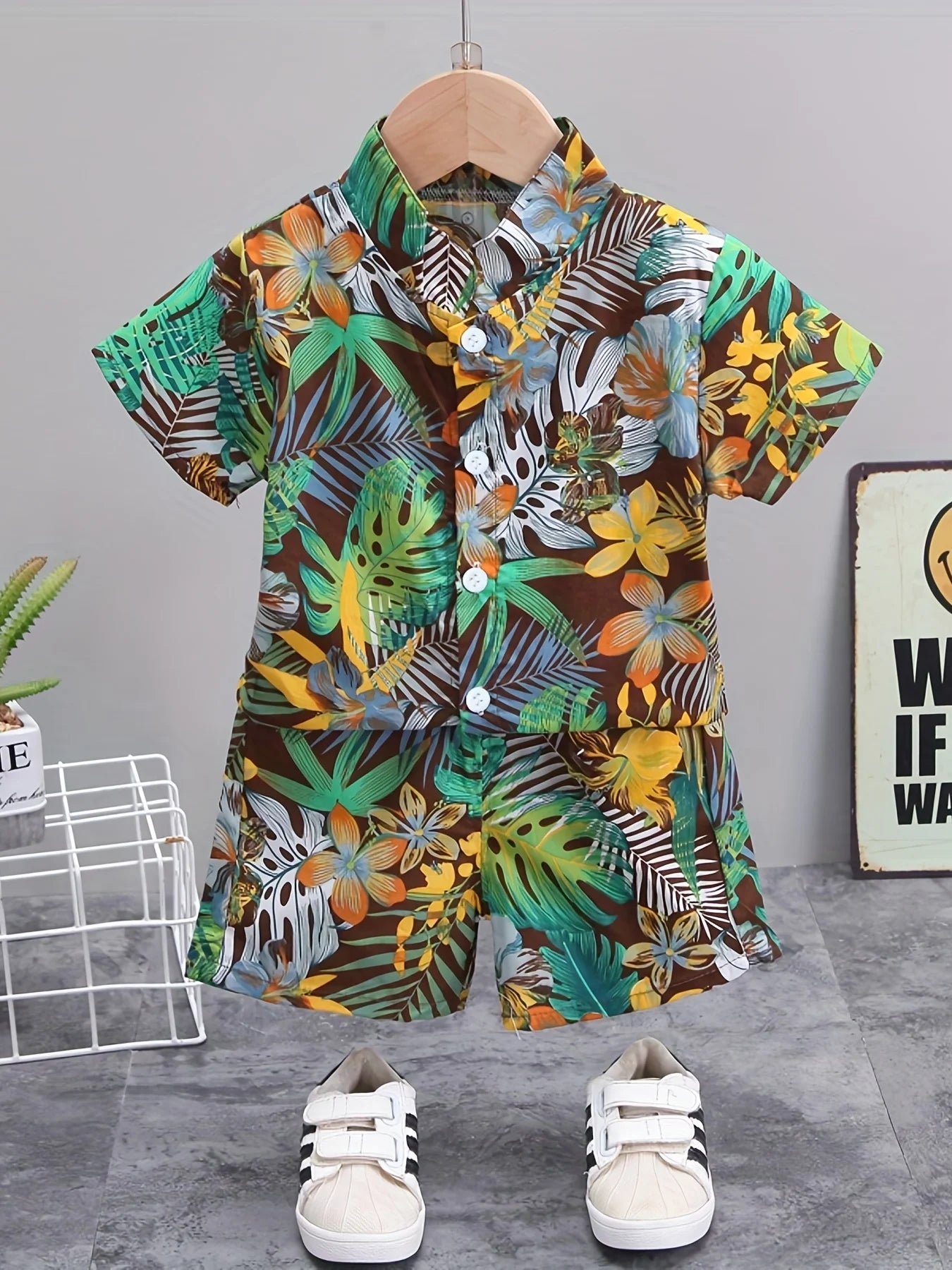 Children's Summer Full Print Leaf Flower Standing