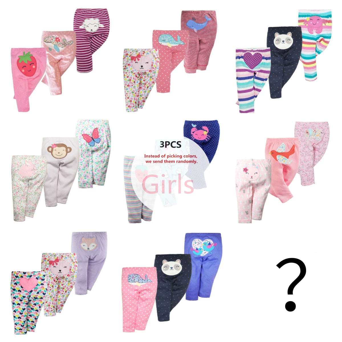 3Pieces Baby PP Trousers Cartoon Soft Infant Pants 100% Cotton