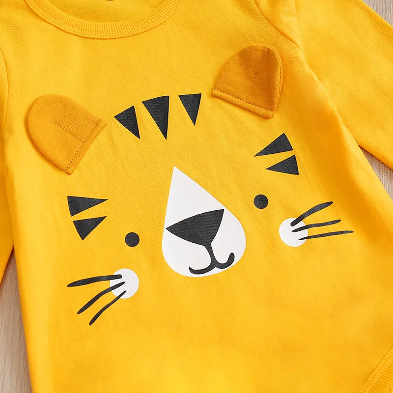 Cute Cartoon Tiger Print Cotton Long Sleeve Two Piece