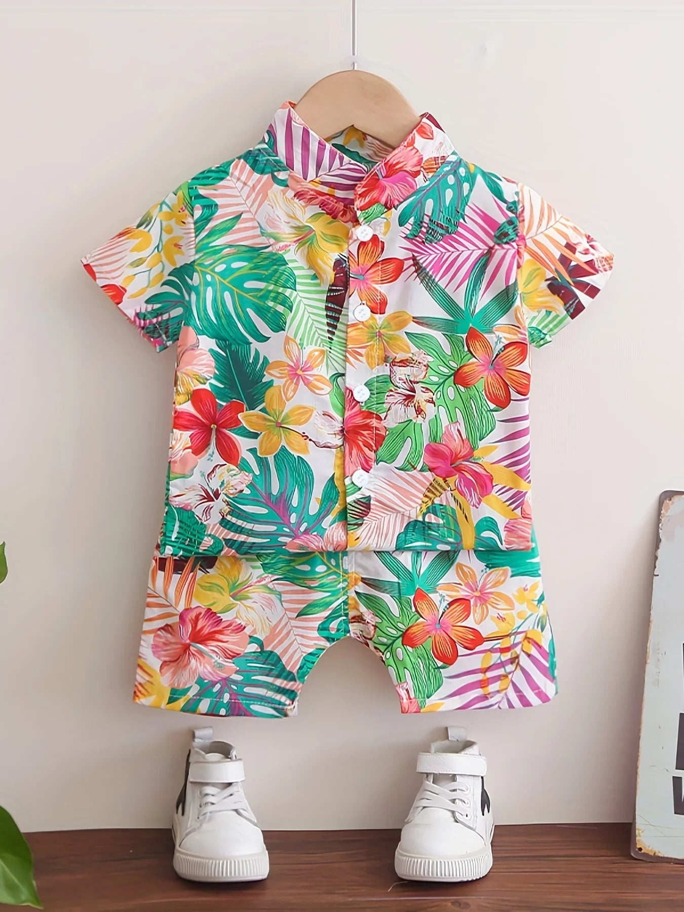 Children's Summer Full Print Leaf Flower Standing