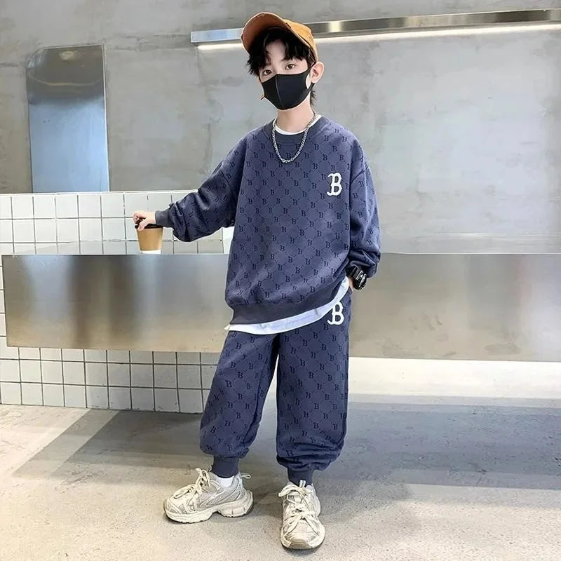 Fashionable Printed Sweatshirt Pants Set for Boys Sporty Two-Piece Suit