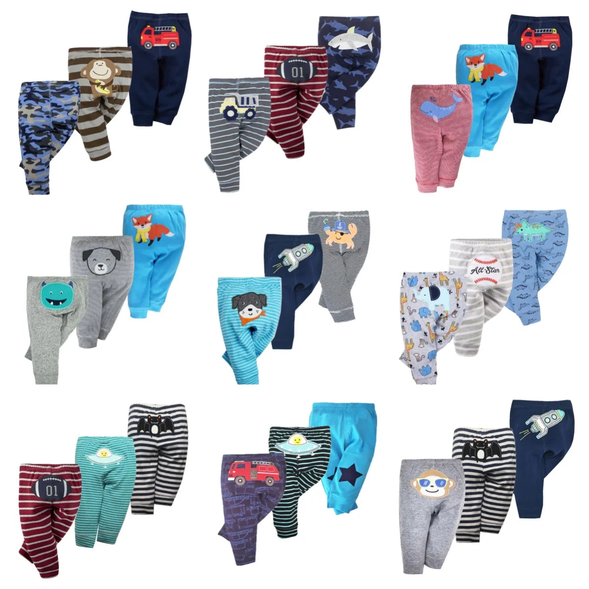3Pieces Baby PP Trousers Cartoon Soft Infant Pants 100% Cotton