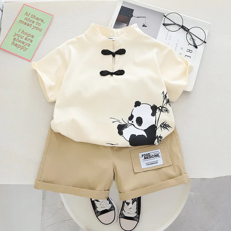 Clothes Sets Baby Summer Casual Panda Print T-shirts + Shorts Suits
