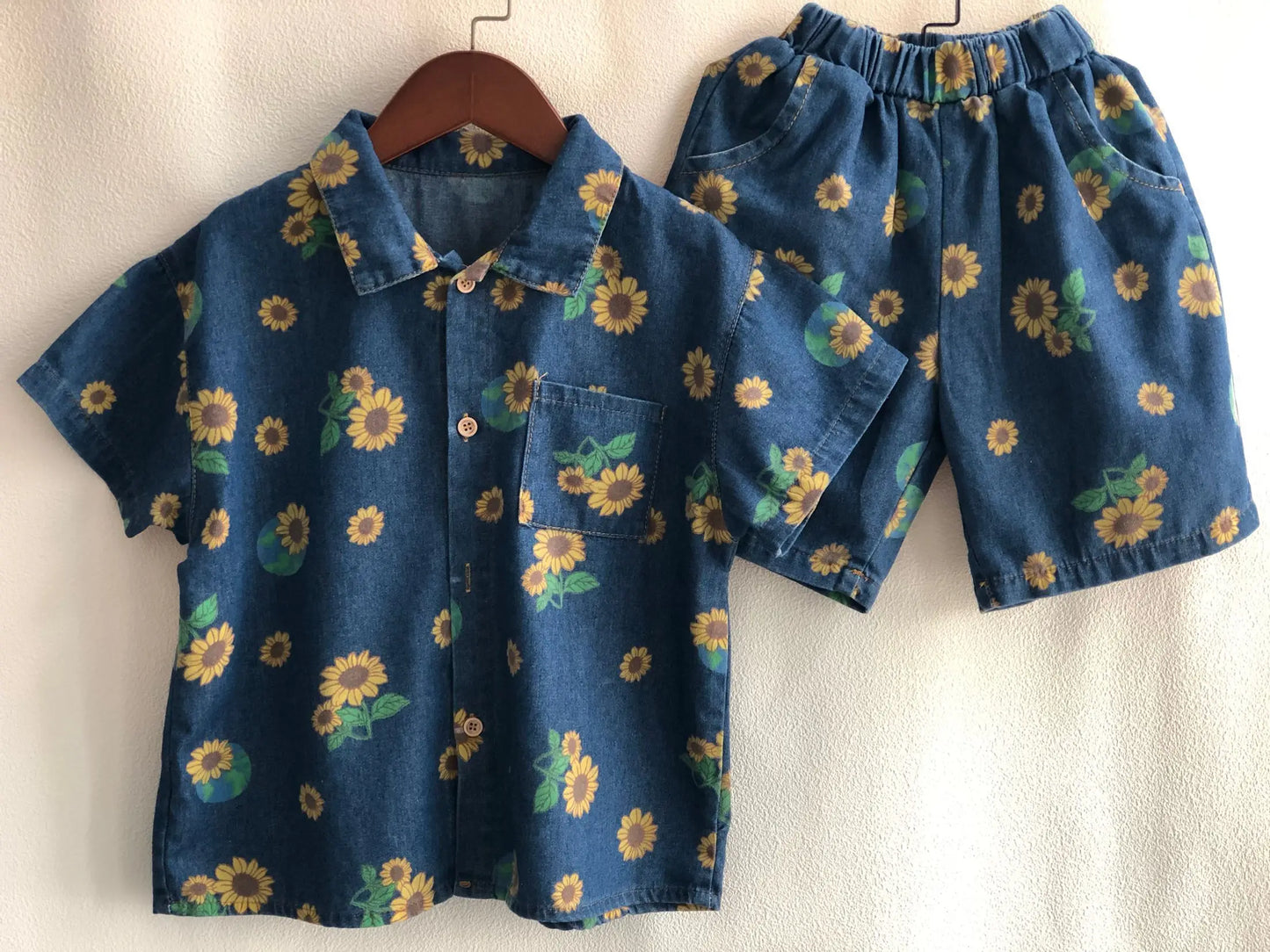Girls Boys Casual Summer Print Flower Jeans Suit