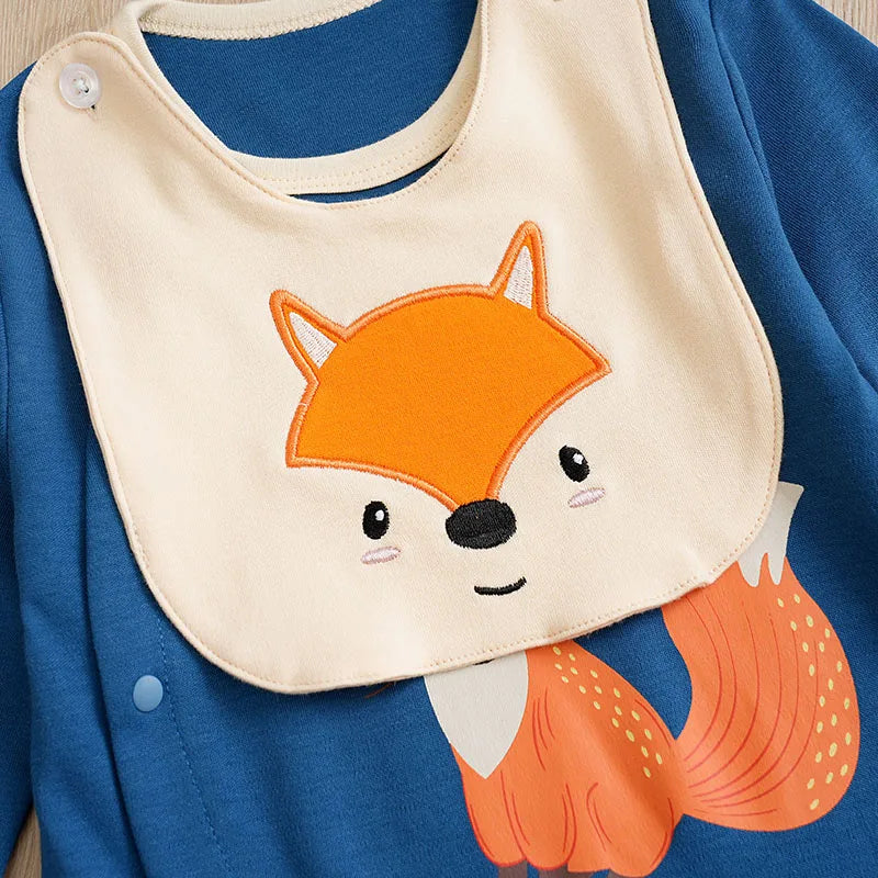 Cute Cartoon Fox Printed Cotton Comfortable Long Sleeve Bodysuit