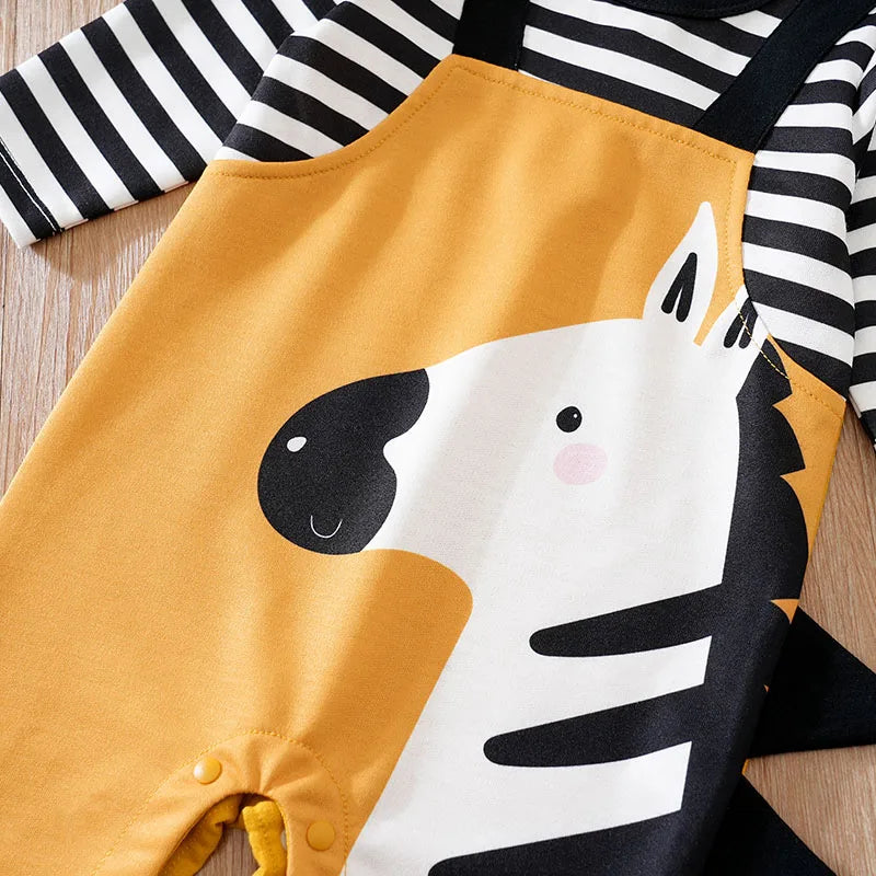 Baby Jumpsuit Cute Cartoon Strap With 3d Zebra Print For Comfortable And Soft