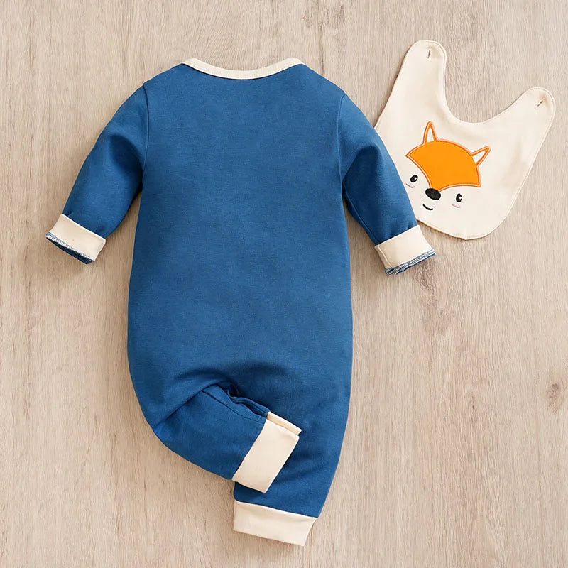 Cute Cartoon Fox Printed Cotton Comfortable Long Sleeve Bodysuit