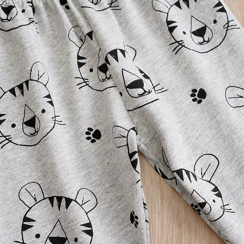 Cute Cartoon Tiger Print Cotton Long Sleeve Two Piece